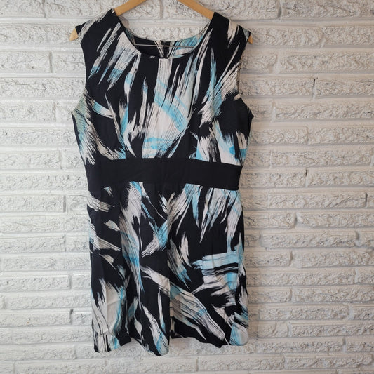 Olivia Matthews Women Dress 16 Mini Sheath Sleeveless Blue Watercolor Zip Office