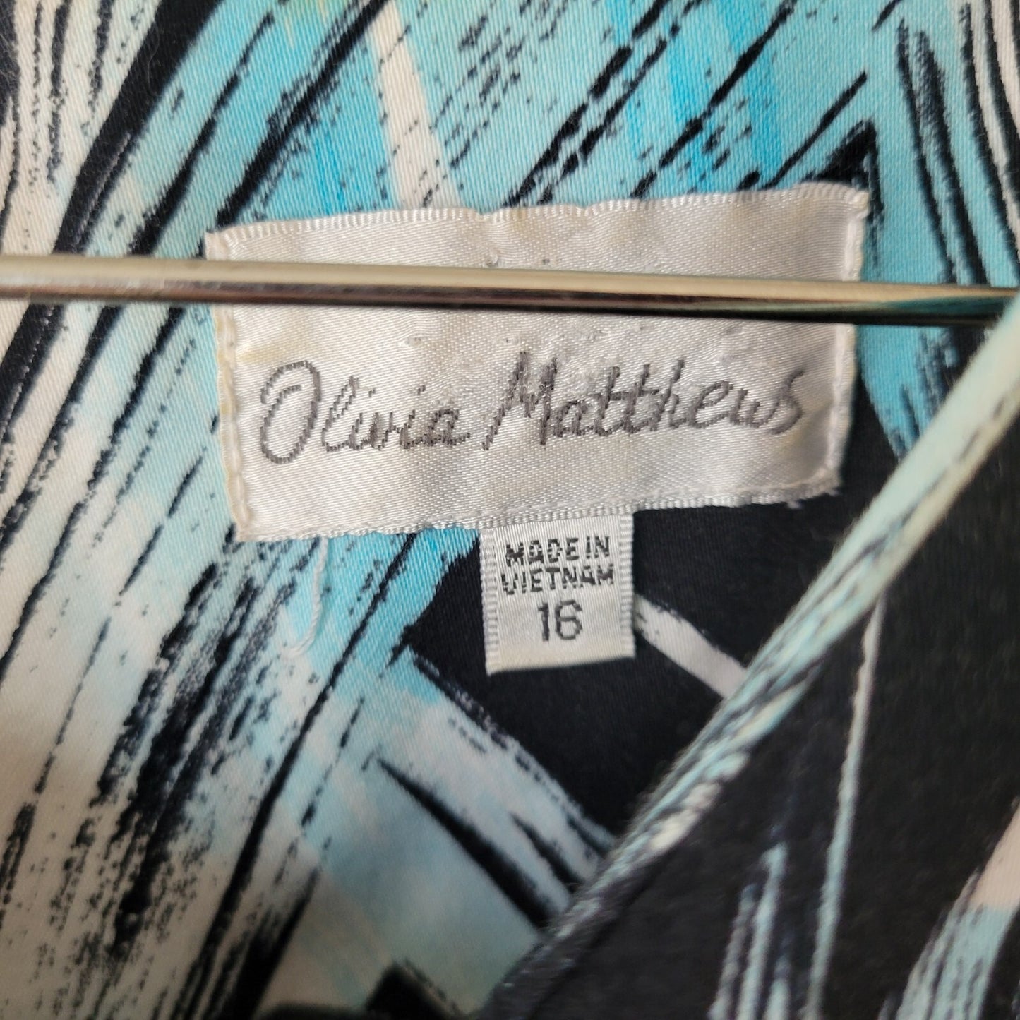 Olivia Matthews Women Dress 16 Mini Sheath Sleeveless Blue Watercolor Zip Office