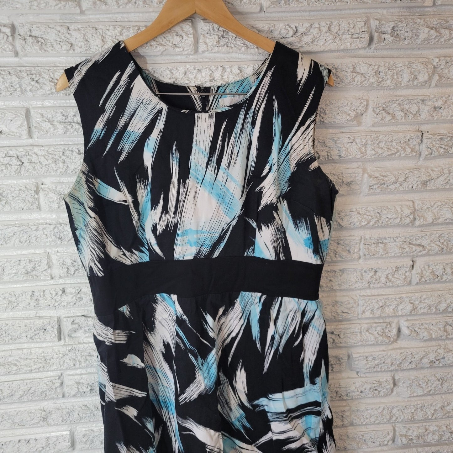 Olivia Matthews Women Dress 16 Mini Sheath Sleeveless Blue Watercolor Zip Office