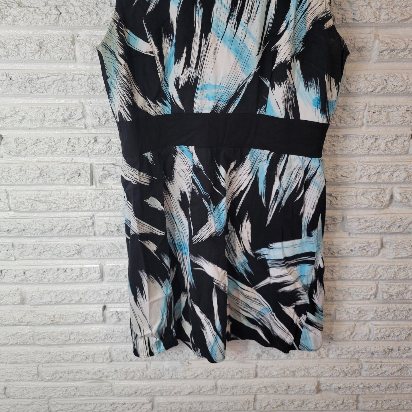 Olivia Matthews Women Dress 16 Mini Sheath Sleeveless Blue Watercolor Zip Office