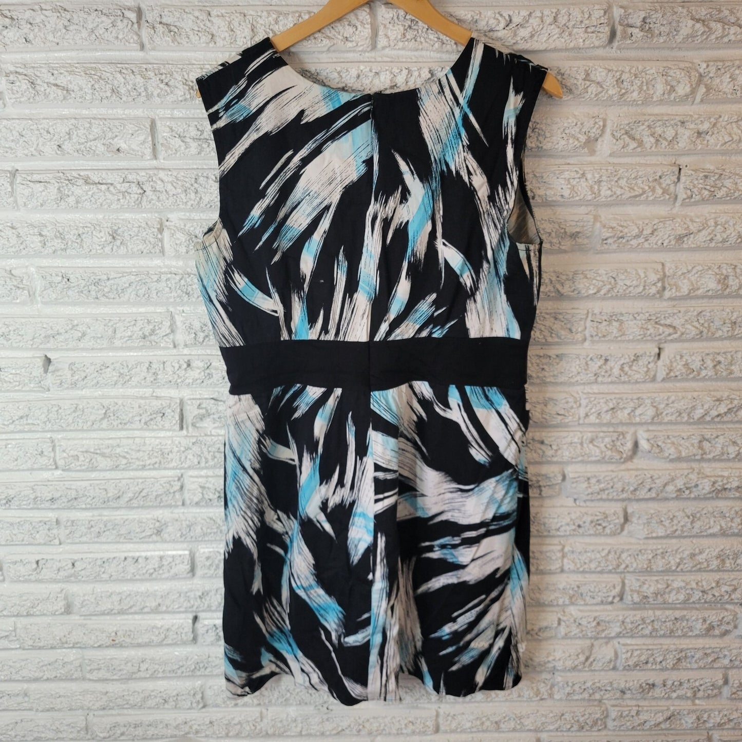 Olivia Matthews Women Dress 16 Mini Sheath Sleeveless Blue Watercolor Zip Office