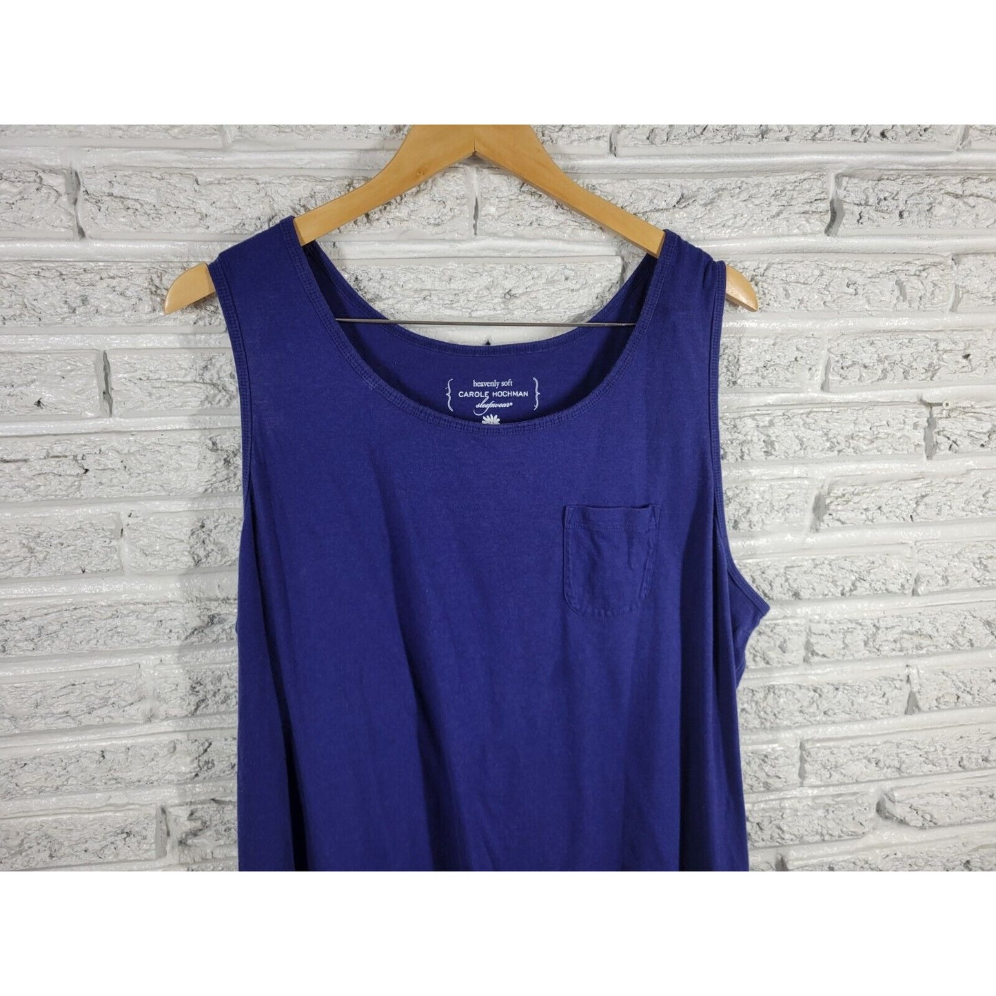 Carole Hochman Womens Pajama Top 2X Tank Blue Pocket Cotton Blend Heavenly Soft