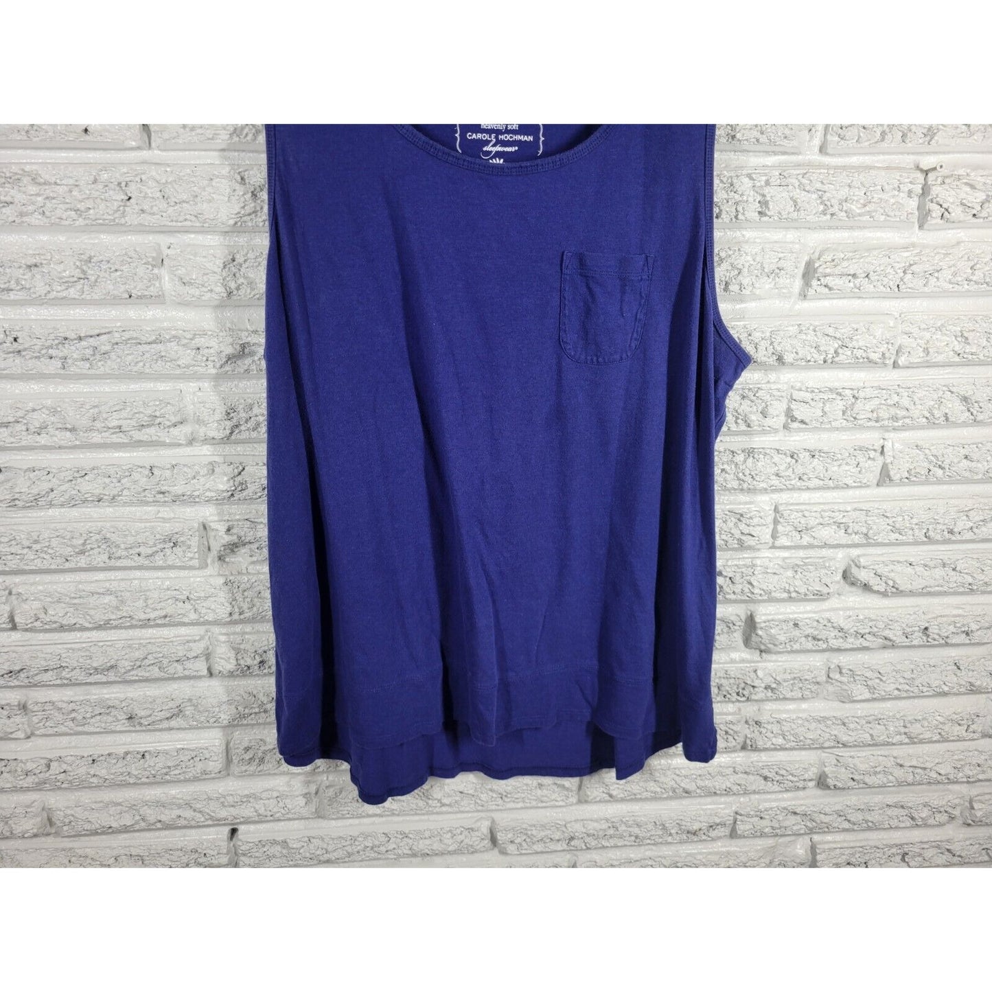 Carole Hochman Womens Pajama Top 2X Tank Blue Pocket Cotton Blend Heavenly Soft