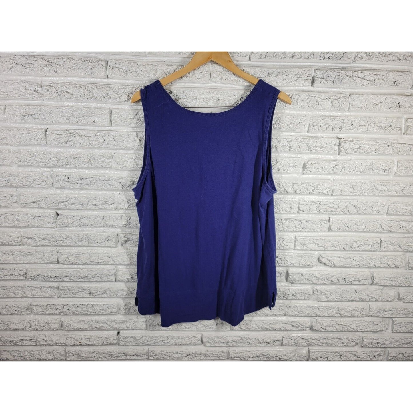 Carole Hochman Womens Pajama Top 2X Tank Blue Pocket Cotton Blend Heavenly Soft