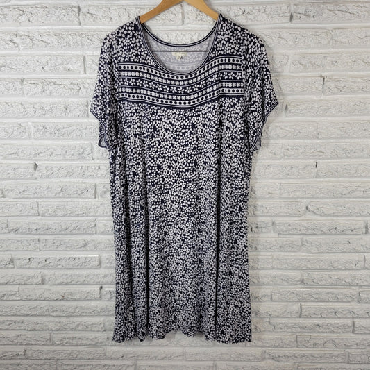 Max Studio Womens Dress 3X Plus Mini Short Sleeve Blue Floral Rayon Spandex