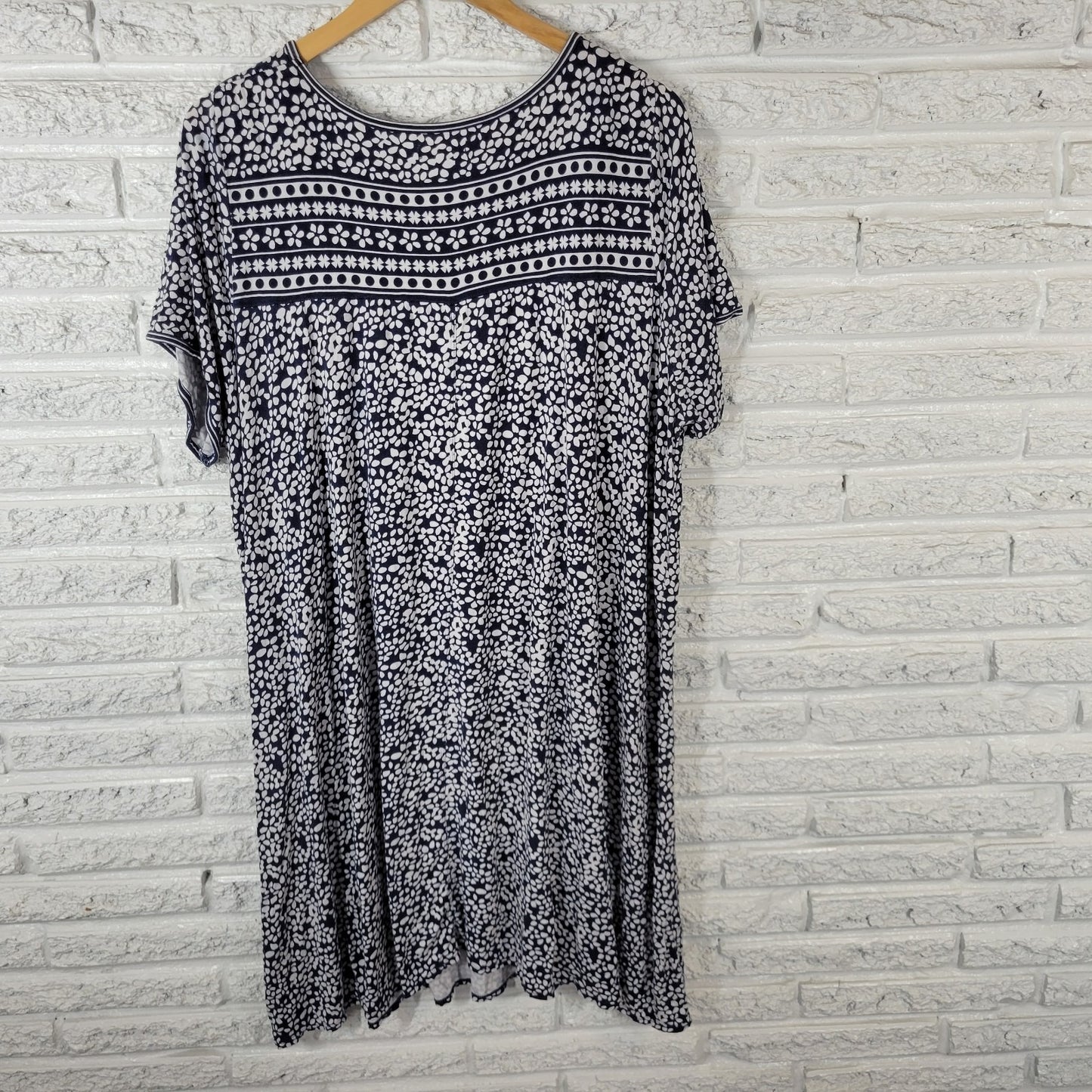 Max Studio Womens Dress 3X Plus Mini Short Sleeve Blue Floral Rayon Spandex