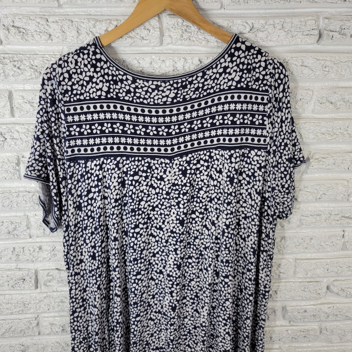 Max Studio Womens Dress 3X Plus Mini Short Sleeve Blue Floral Rayon Spandex