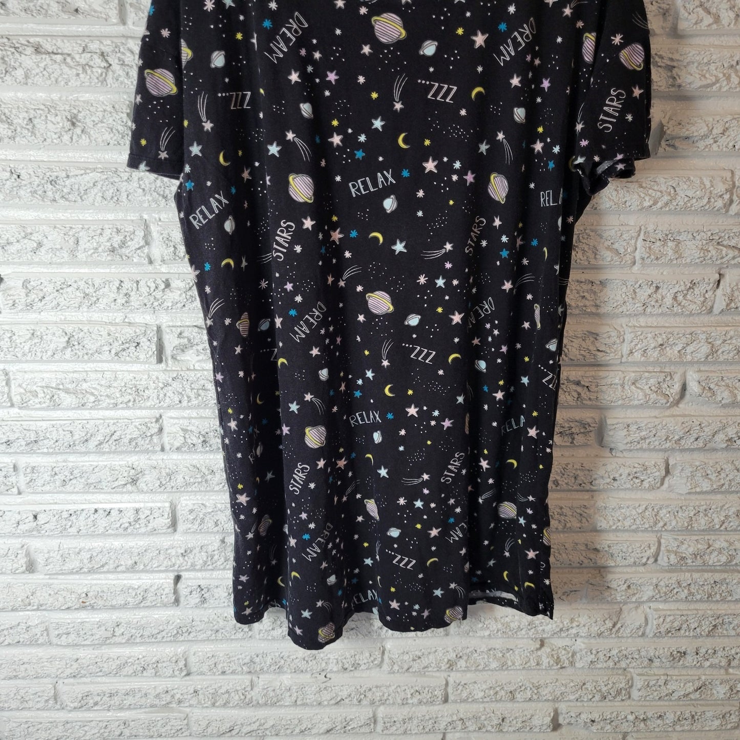 Secret Treasure Womens Pajama Top 2X 3X Plus Black Relax Outer Space Stars Comfy