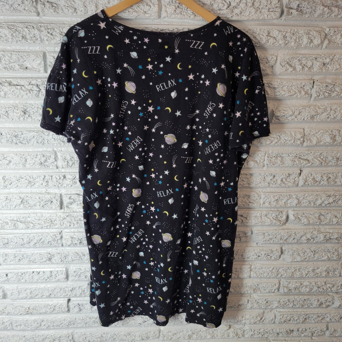 Secret Treasure Womens Pajama Top 2X 3X Plus Black Relax Outer Space Stars Comfy