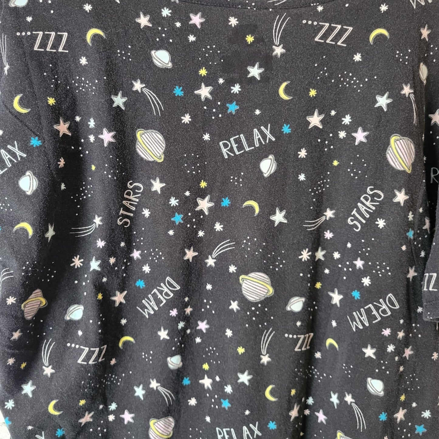 Secret Treasure Womens Pajama Top 2X 3X Plus Black Relax Outer Space Stars Comfy