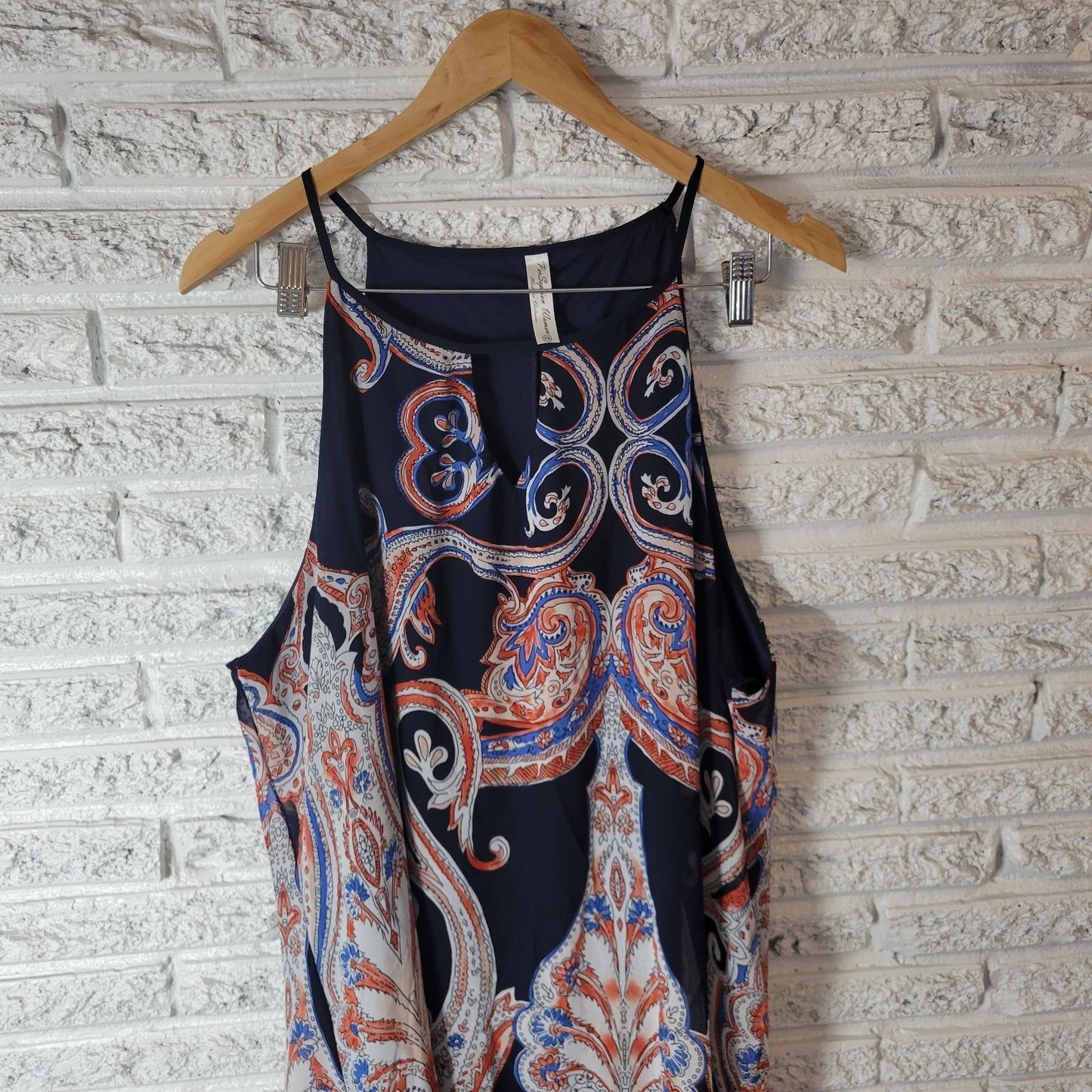 Perseption Womens Dress 3X Plus Mini Slip Blue Red Paisley Lightweight Keyhole