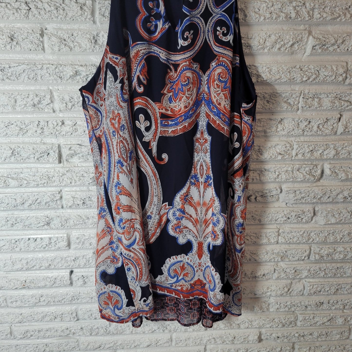 Perseption Womens Dress 3X Plus Mini Slip Blue Red Paisley Lightweight Keyhole