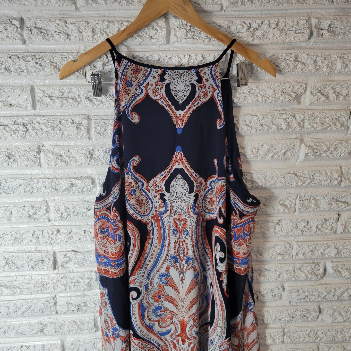 Perseption Womens Dress 3X Plus Mini Slip Blue Red Paisley Lightweight Keyhole