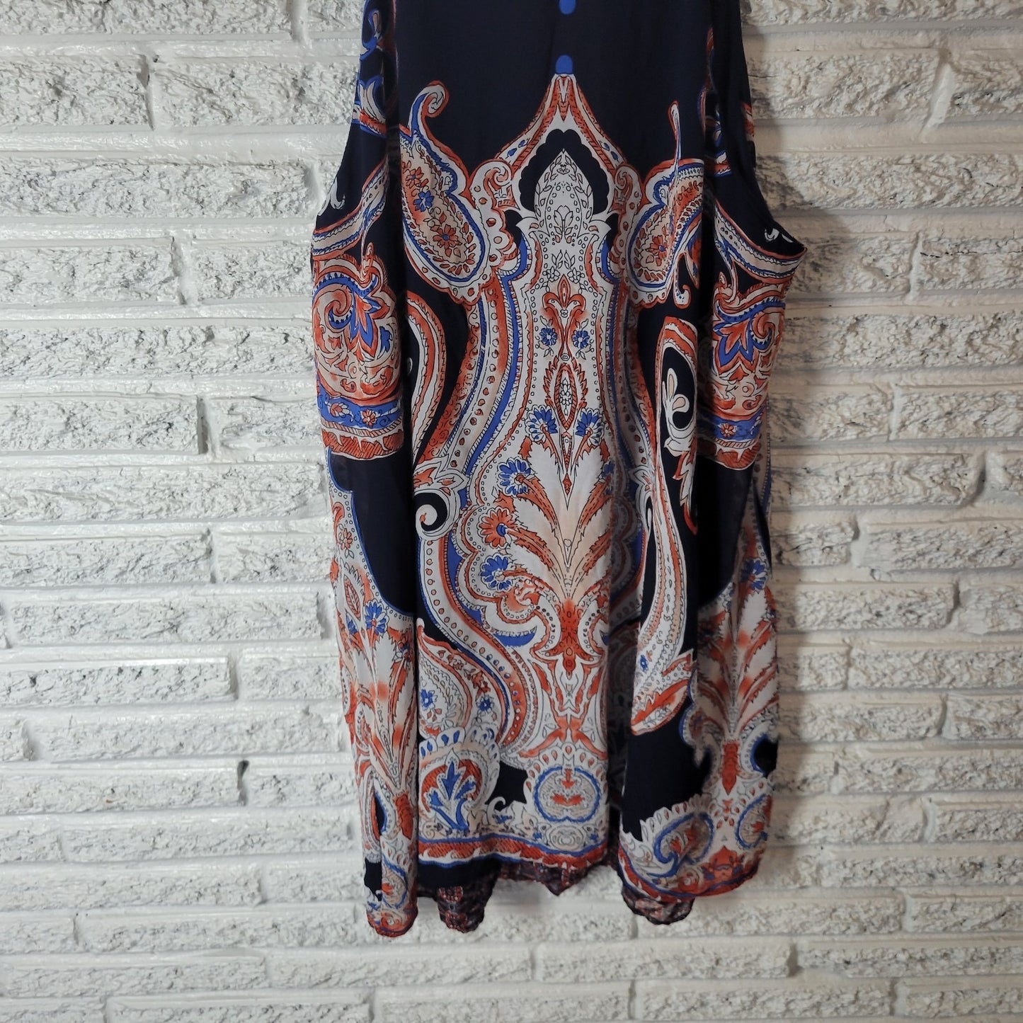 Perseption Womens Dress 3X Plus Mini Slip Blue Red Paisley Lightweight Keyhole