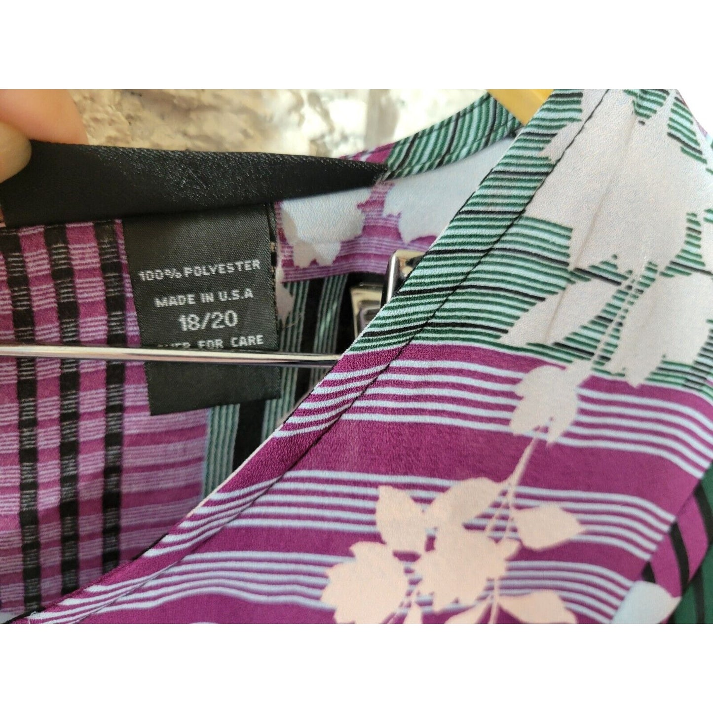 Ashley Stewart Womens Top 18 20 3/4 Sleeve Tie Purple Floral Sheer Keyhole Back