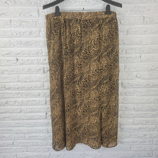 Robert Louis Womens Skirt 3X Plus Sheer Long Lined Halfway Brown Animal Print