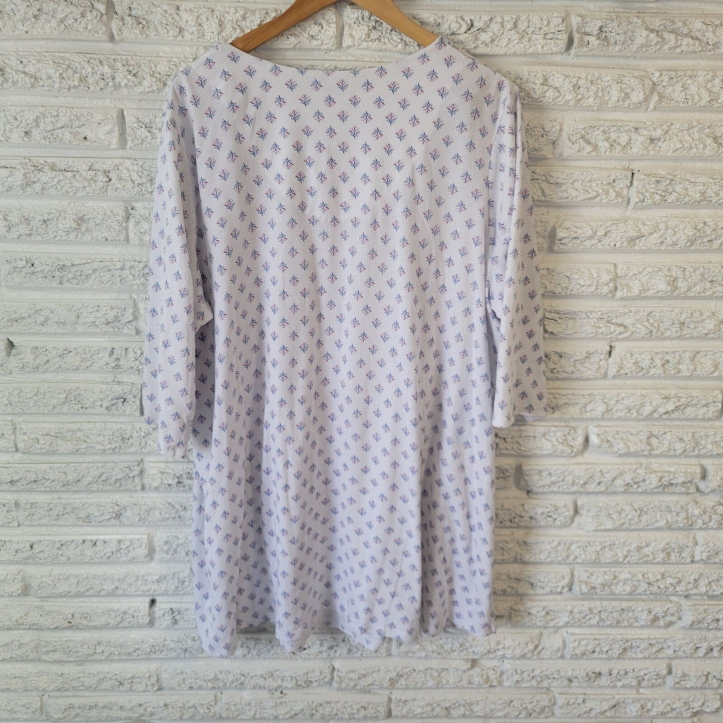 Aria Womens Pajama Top 3X Plus 3/4 Sleeve Blue Pink Floral Lace Trim Lightweight