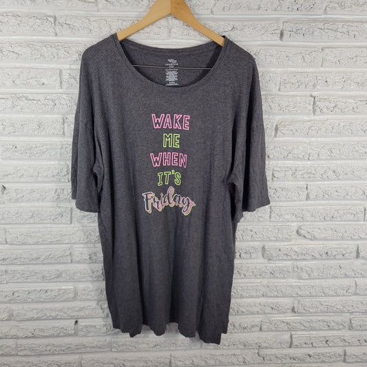 Secret Treasures Womens Pajama Top L XL Gown Wake Me When Its Friday Gray Lounge
