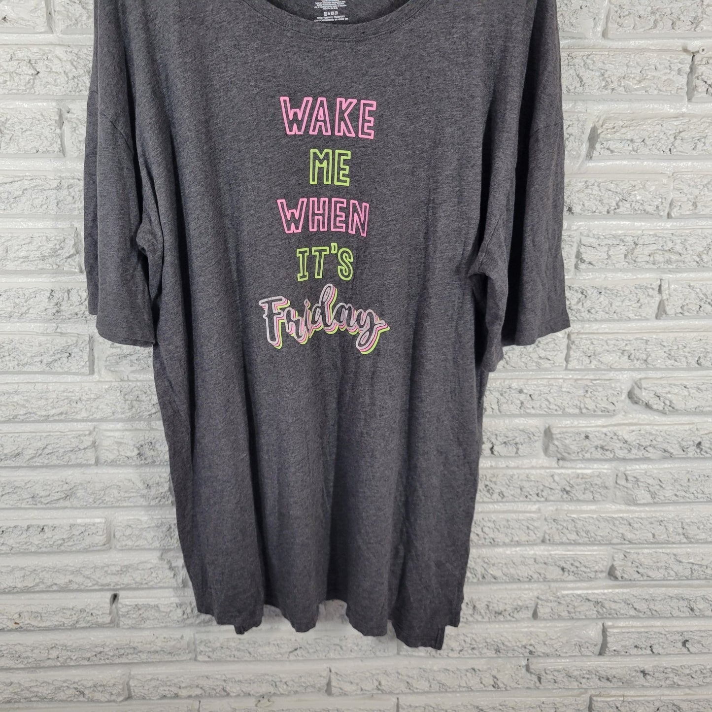 Secret Treasures Womens Pajama Top L XL Gown Wake Me When Its Friday Gray Lounge