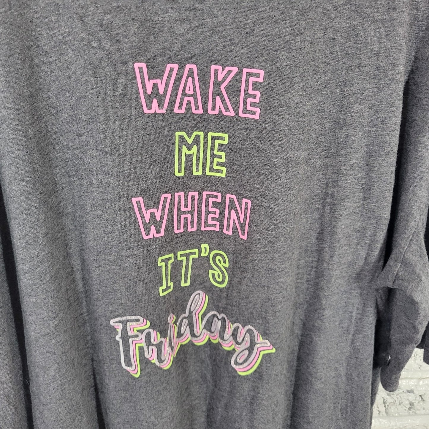 Secret Treasures Womens Pajama Top L XL Gown Wake Me When Its Friday Gray Lounge