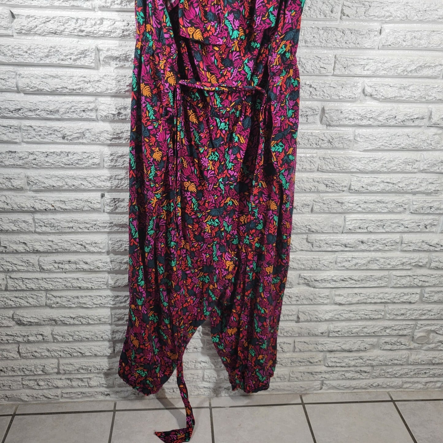 Ava Viv Women Jumpsuit 4X Plus On Off Shoulder Sash Ruffle Pink Floral Pockets