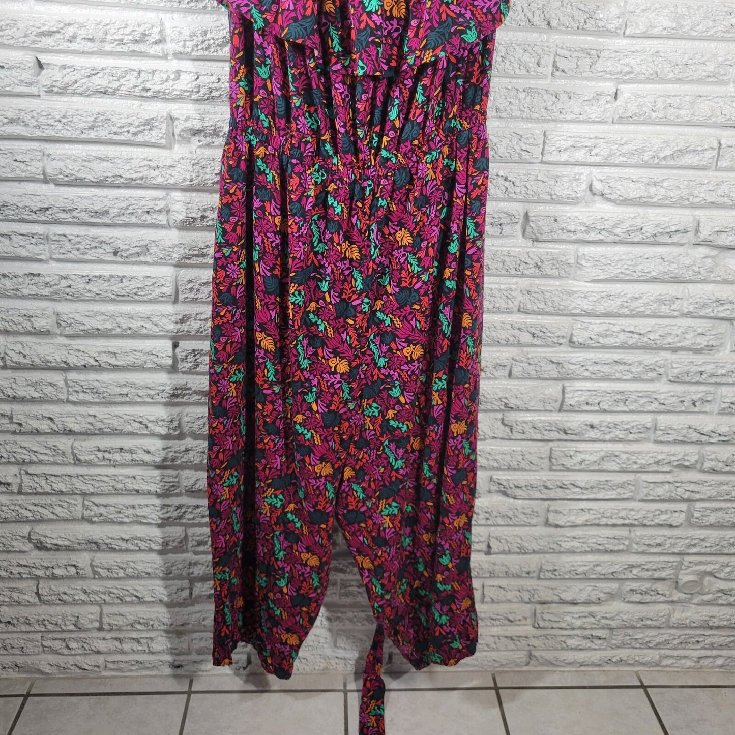 Ava Viv Women Jumpsuit 4X Plus On Off Shoulder Sash Ruffle Pink Floral Pockets