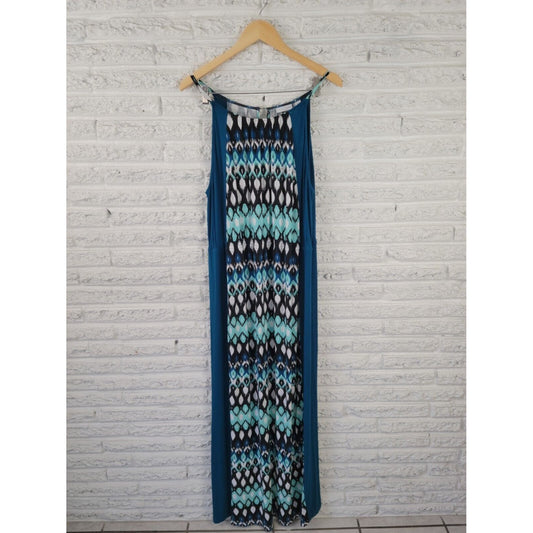 New York Co Womens Dress Extra Large Slip Maxi Halter Spaghetti Keyhole Blue