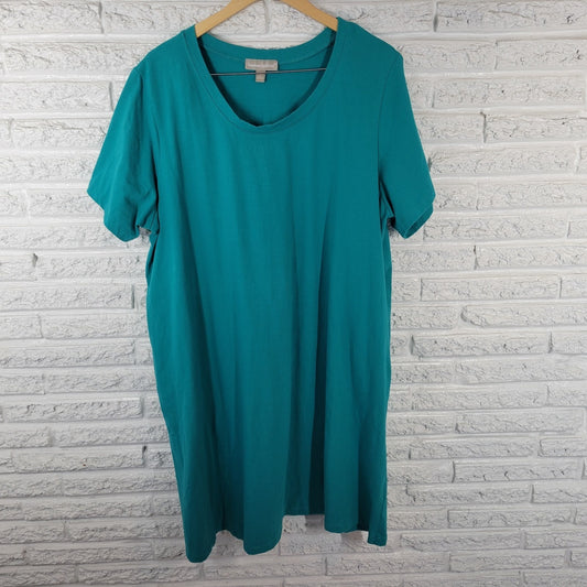 Woman Within Womens Dress 2X 26 28 Plus Short Sleeve Green Blue Pockets Casual