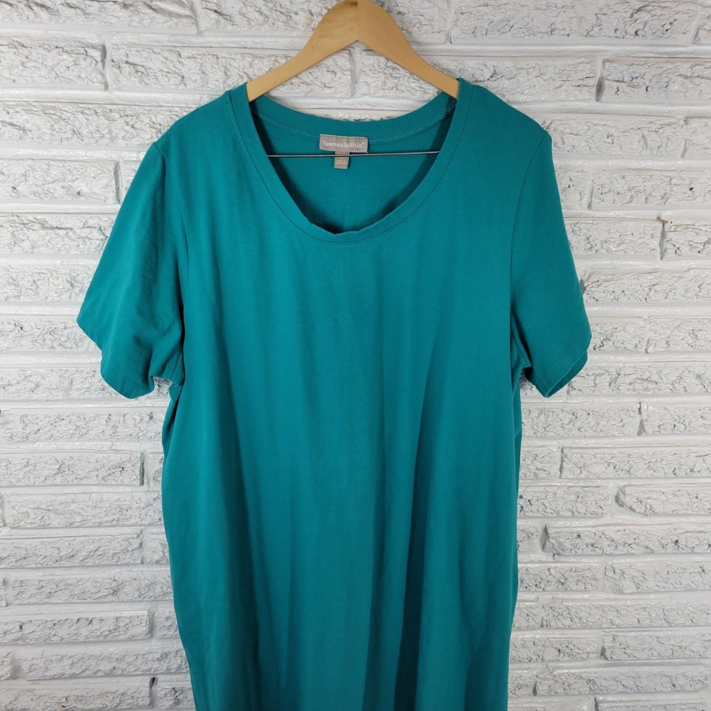 Woman Within Womens Dress 2X 26 28 Plus Short Sleeve Green Blue Pockets Casual