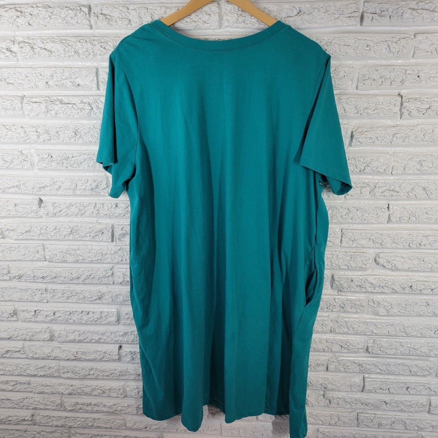 Woman Within Womens Dress 2X 26 28 Plus Short Sleeve Green Blue Pockets Casual