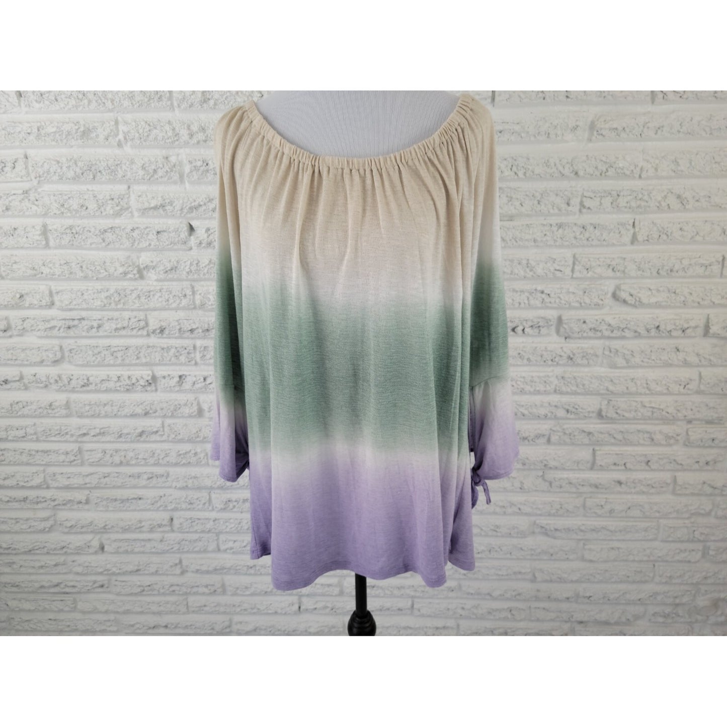 Seven 7 Womens Top Extra Large On Off Shoulder Ombre Tied 3/4 Sleeve Casual