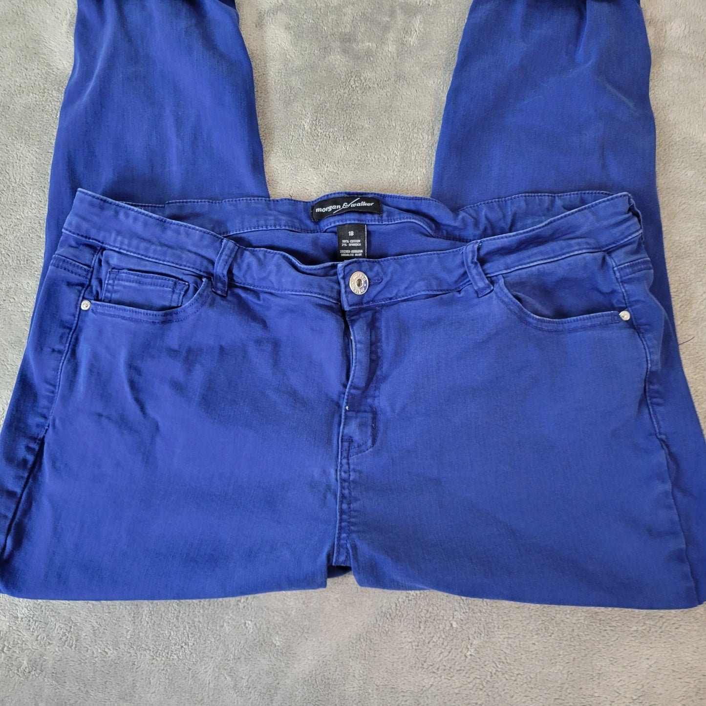 Morgan Walker Womens Jeans 18 Plus Capri Bright Blue Denim Zip Fly Cuffs Comfy