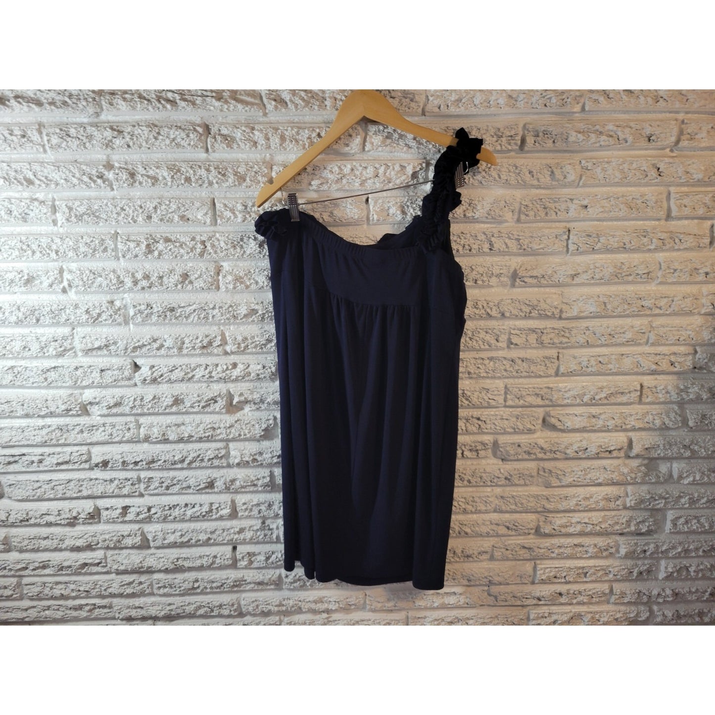 Enfocus Studio Womens Dress 16 Plus Mini Sheath Blue One Shoulder Party Ruffle