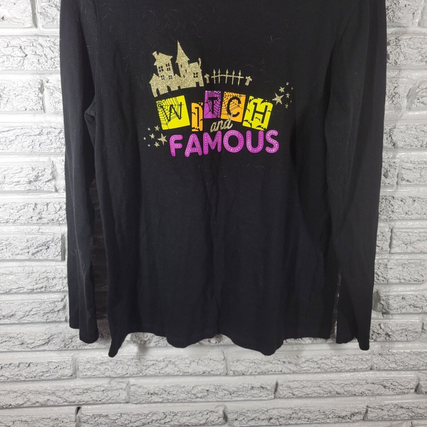 Halloween Womens Top Extra Large XL 16 18 Tee Witch Famous Black Glitter Wicked