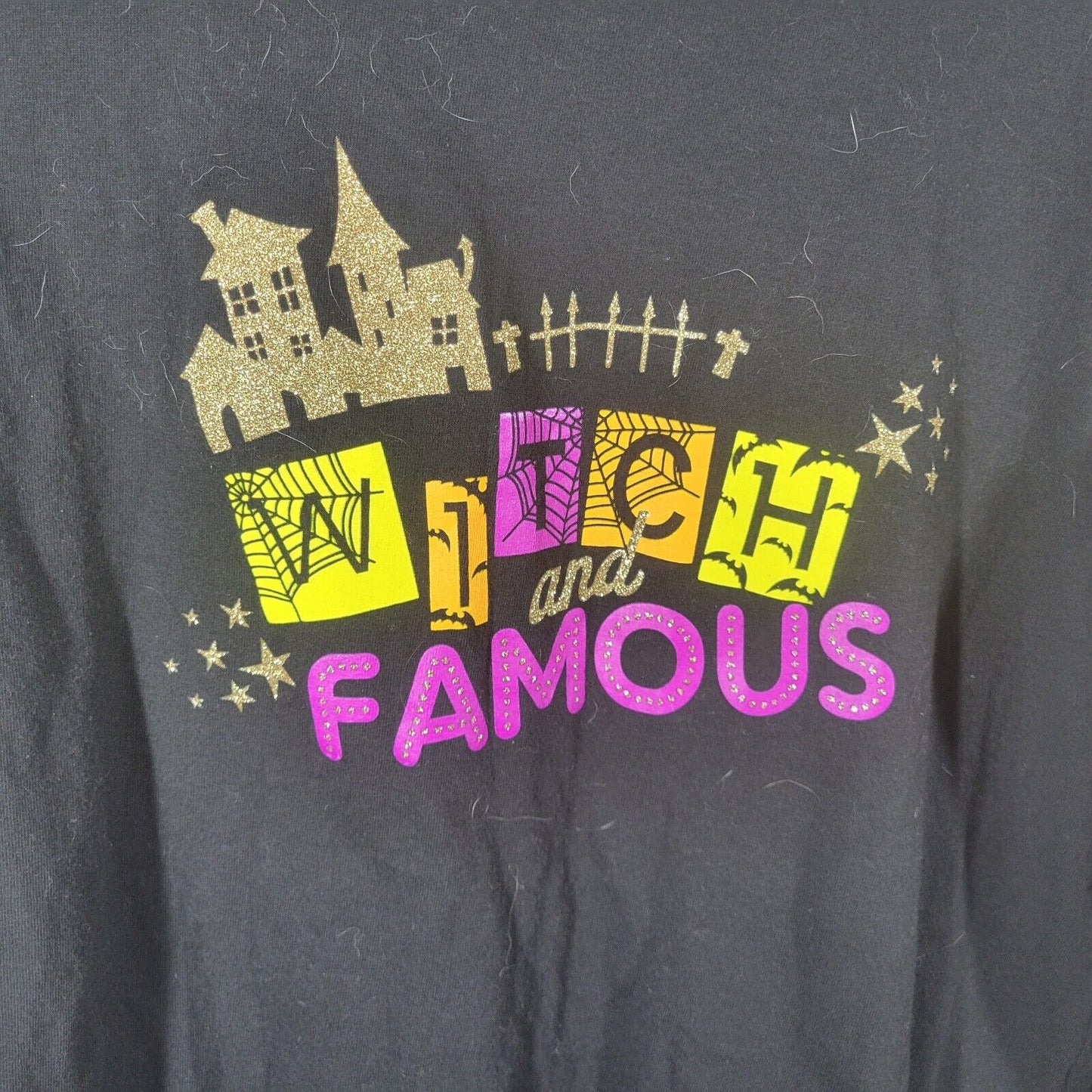 Halloween Womens Top Extra Large XL 16 18 Tee Witch Famous Black Glitter Wicked