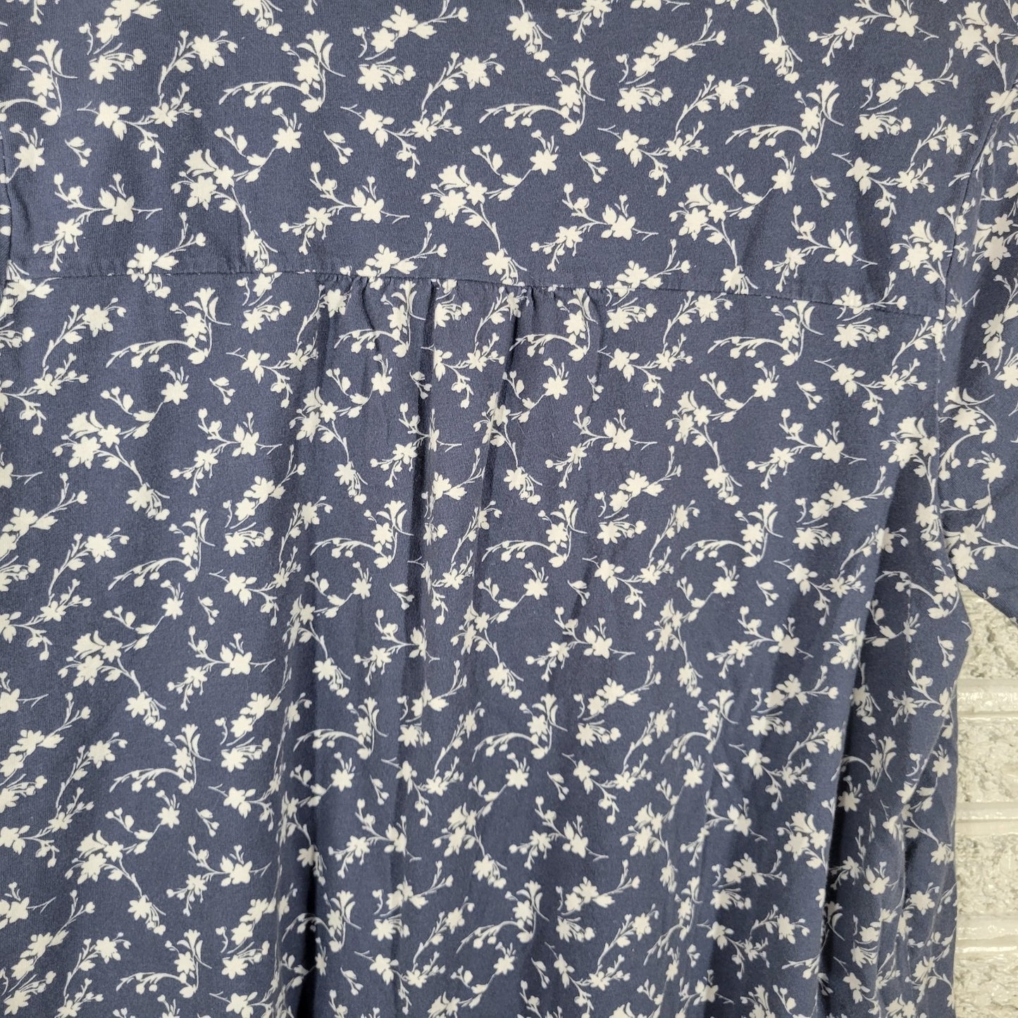 Adonna Womens Pajama Top Extra Large XL Blue Floral Cotton Pintucked Lightweight