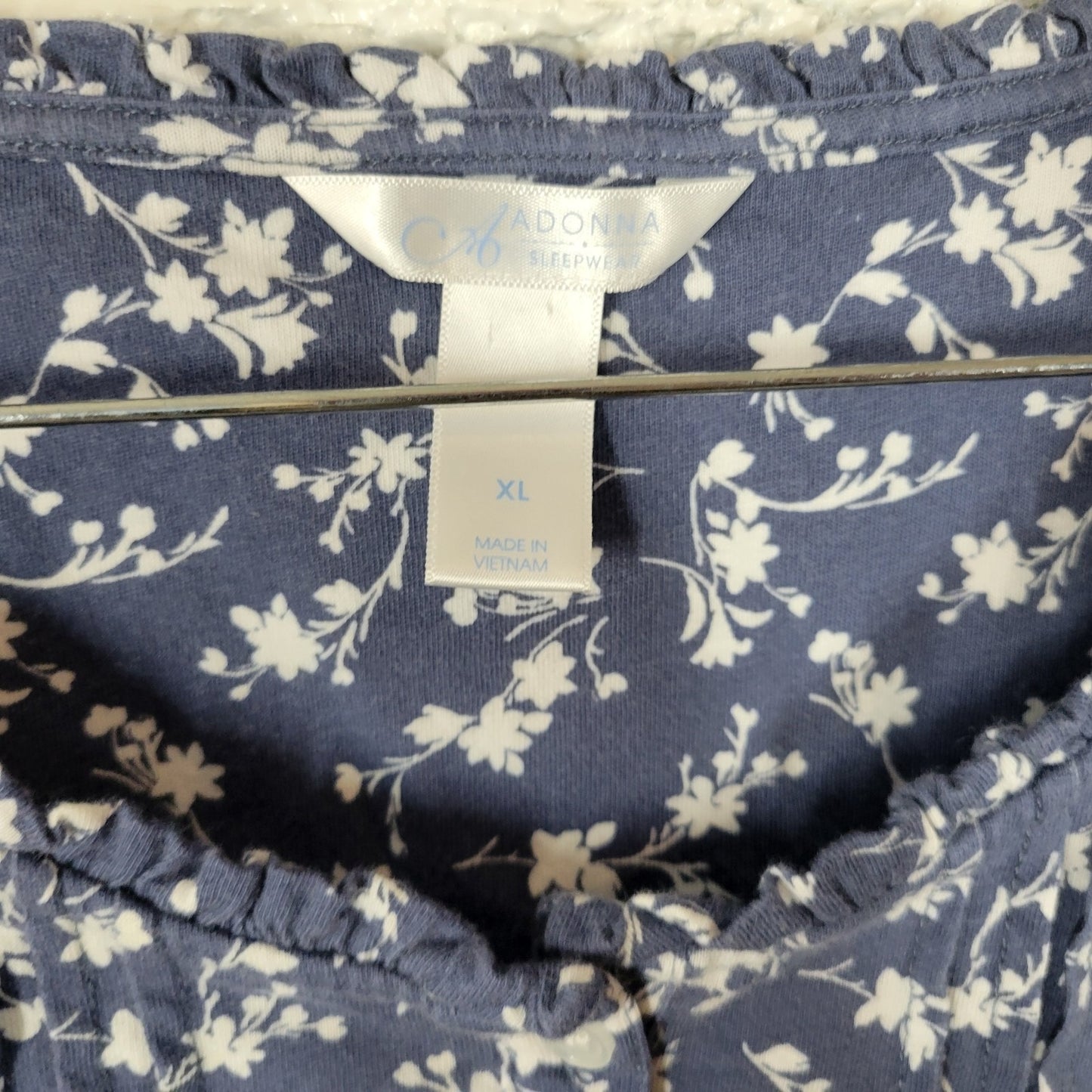 Adonna Womens Pajama Top Extra Large XL Blue Floral Cotton Pintucked Lightweight