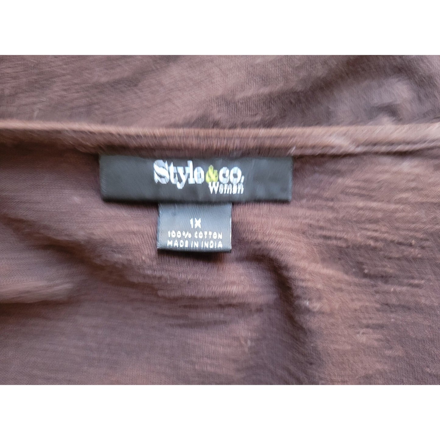 Style & Co Womens Top 1X Plus Cap Sleeve Brown Studded Sequins Stretchy Cotton