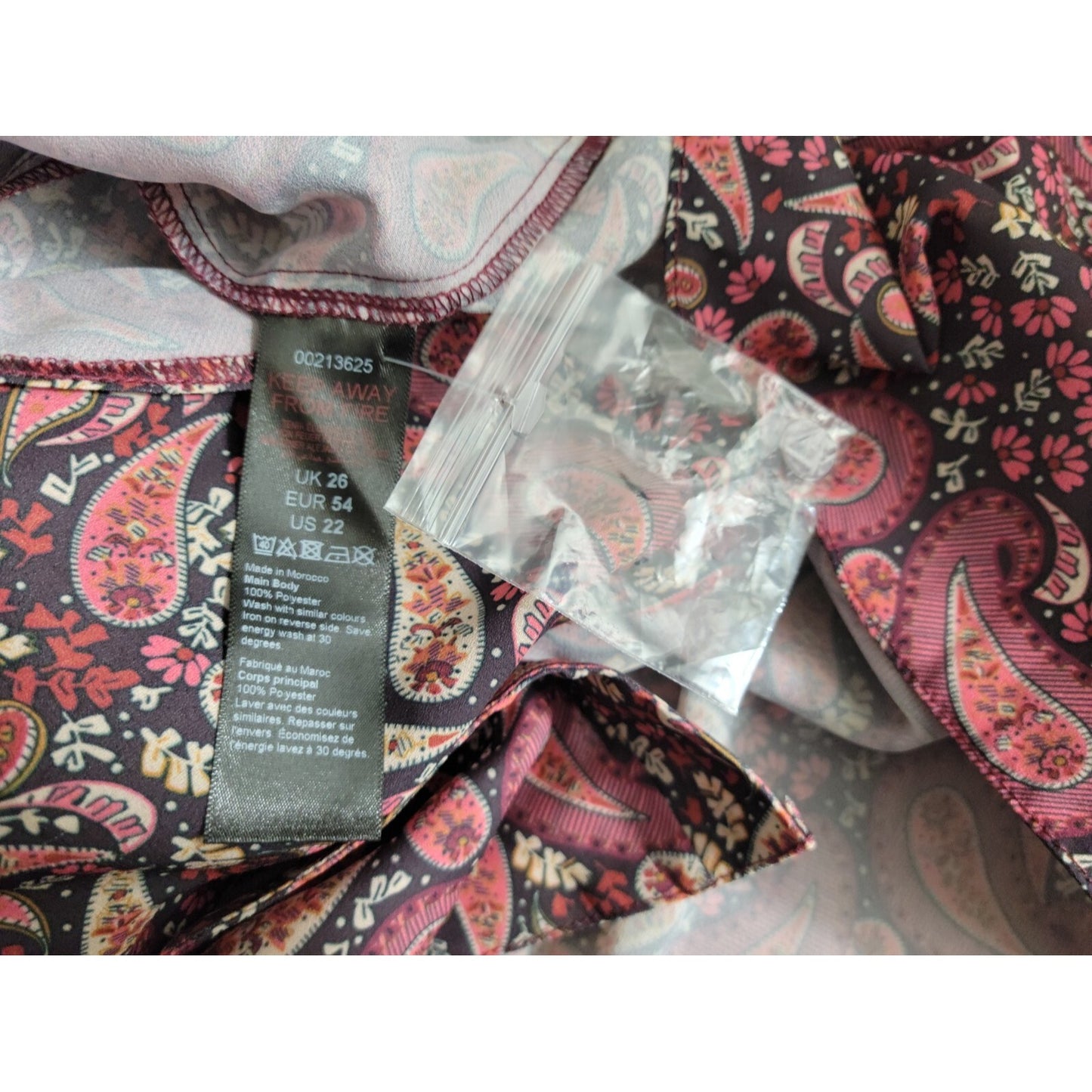 Evans Womens Shirt 26 Plus Long Sleeve Ruffle Button Burgundy Paisley Career