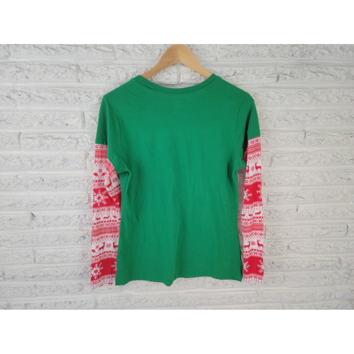 Christmas Women Shirt Extra Large XL Tee Long Sleeve Bull Dog Elfie Selfie Green