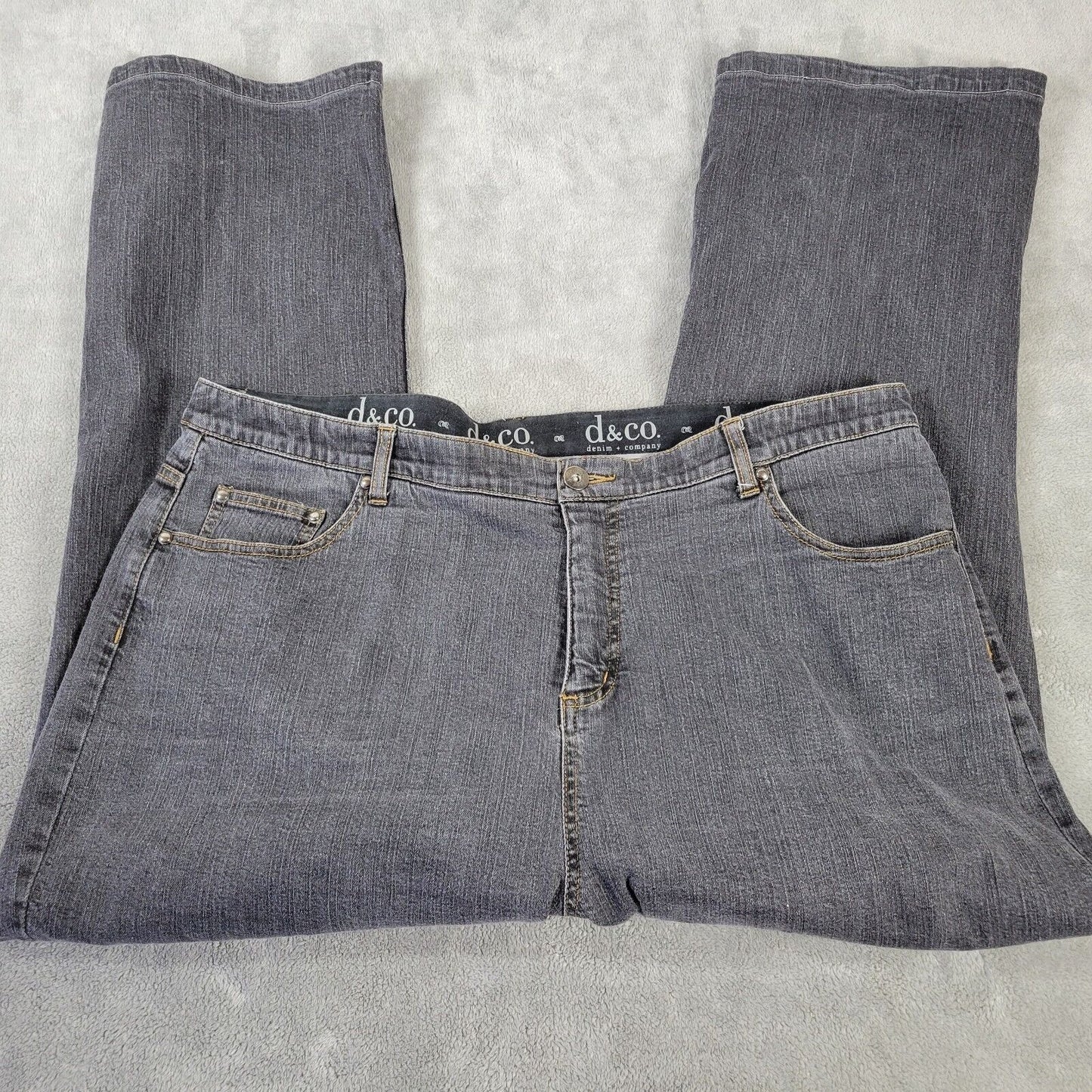 Denim Co Womens Jeans 22W Straight Leg Muted Black Denim Zip Fly Short Inseam