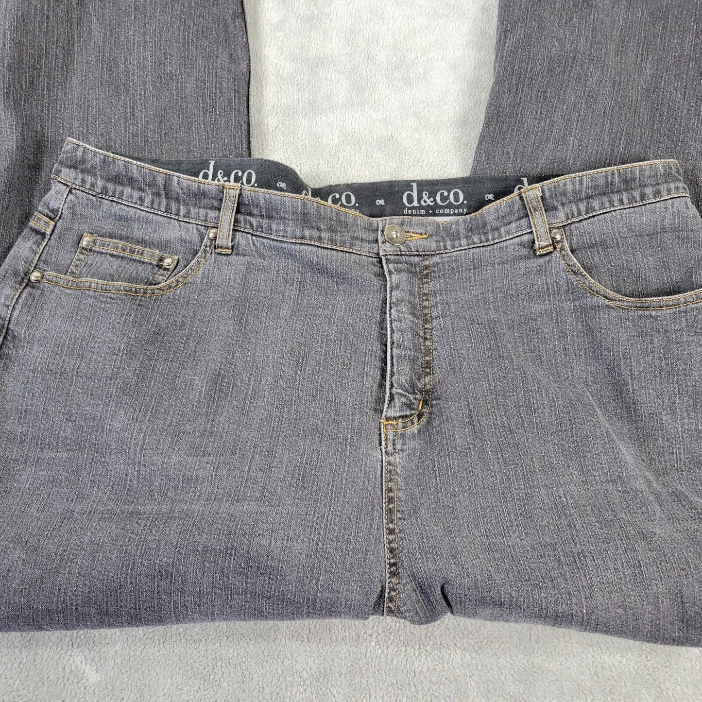 Denim Co Womens Jeans 22W Straight Leg Muted Black Denim Zip Fly Short Inseam