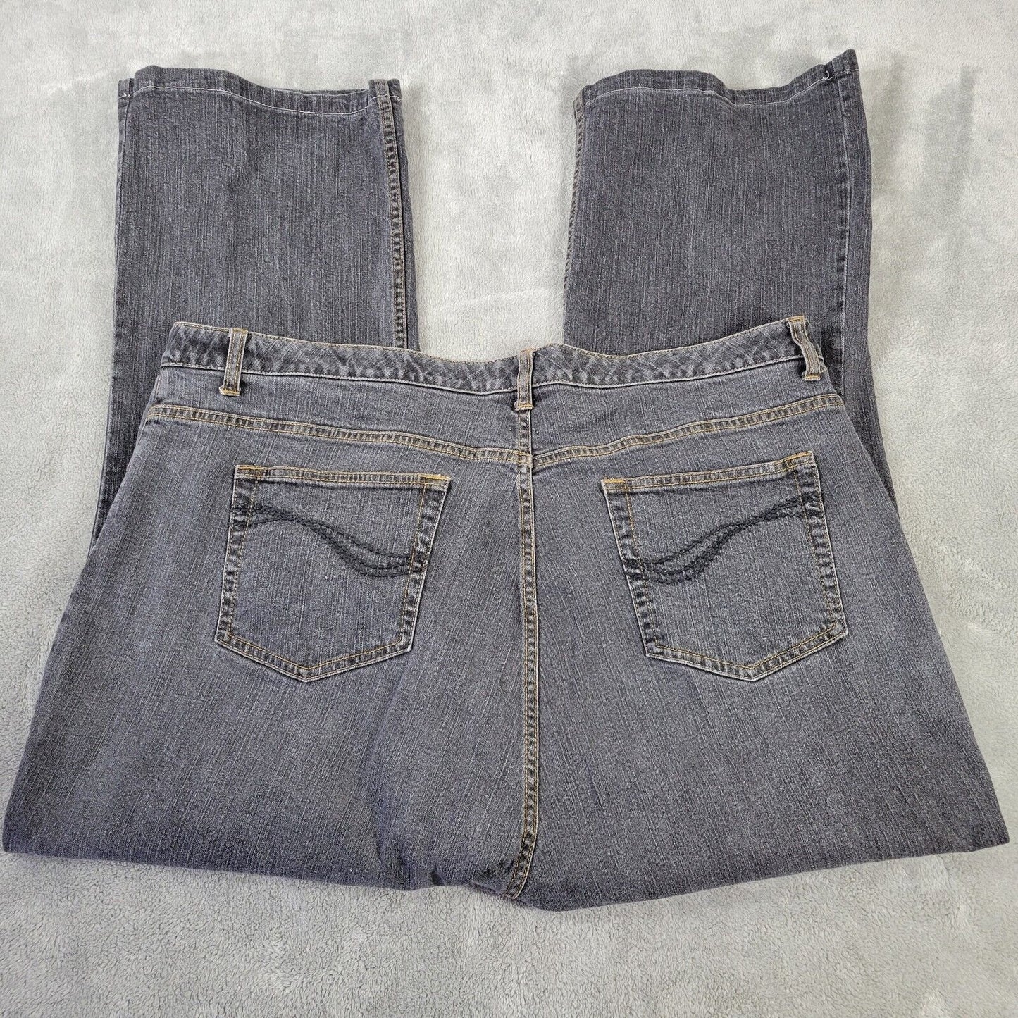 Denim Co Womens Jeans 22W Straight Leg Muted Black Denim Zip Fly Short Inseam