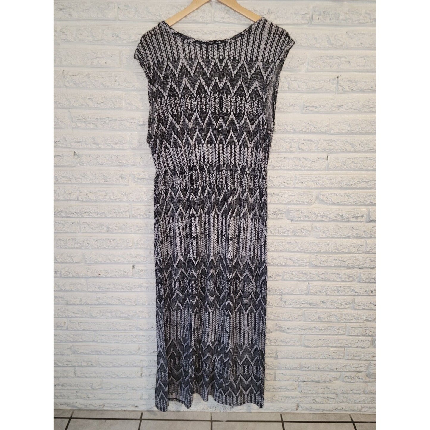 Faded Glory Womens Dress Extra Large XL Sheath Maxi Sleeveless Geometric Black