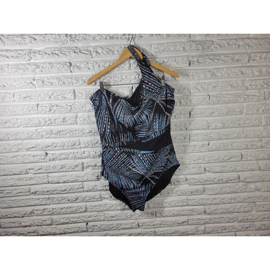 Miracle Brand Embrace Curves Womens Swimsuit 3X One Piece One Shoulder Bra Blue