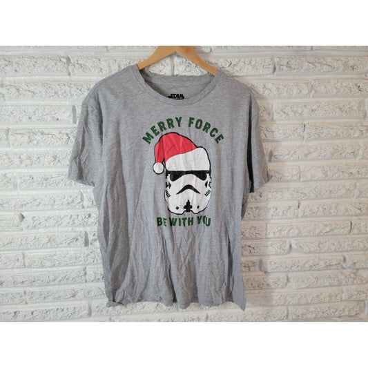 Christmas Star Wars Unisex Top XL Tee Merry Force Be With You Gray Crew Holiday