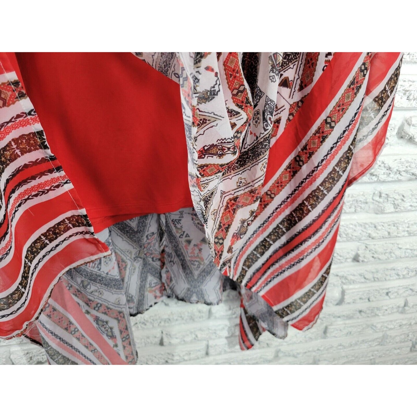 Cato Womens Top 26W 28W Plus Tunic Handkerchief Hem Kimono Sleeve Red Geometric