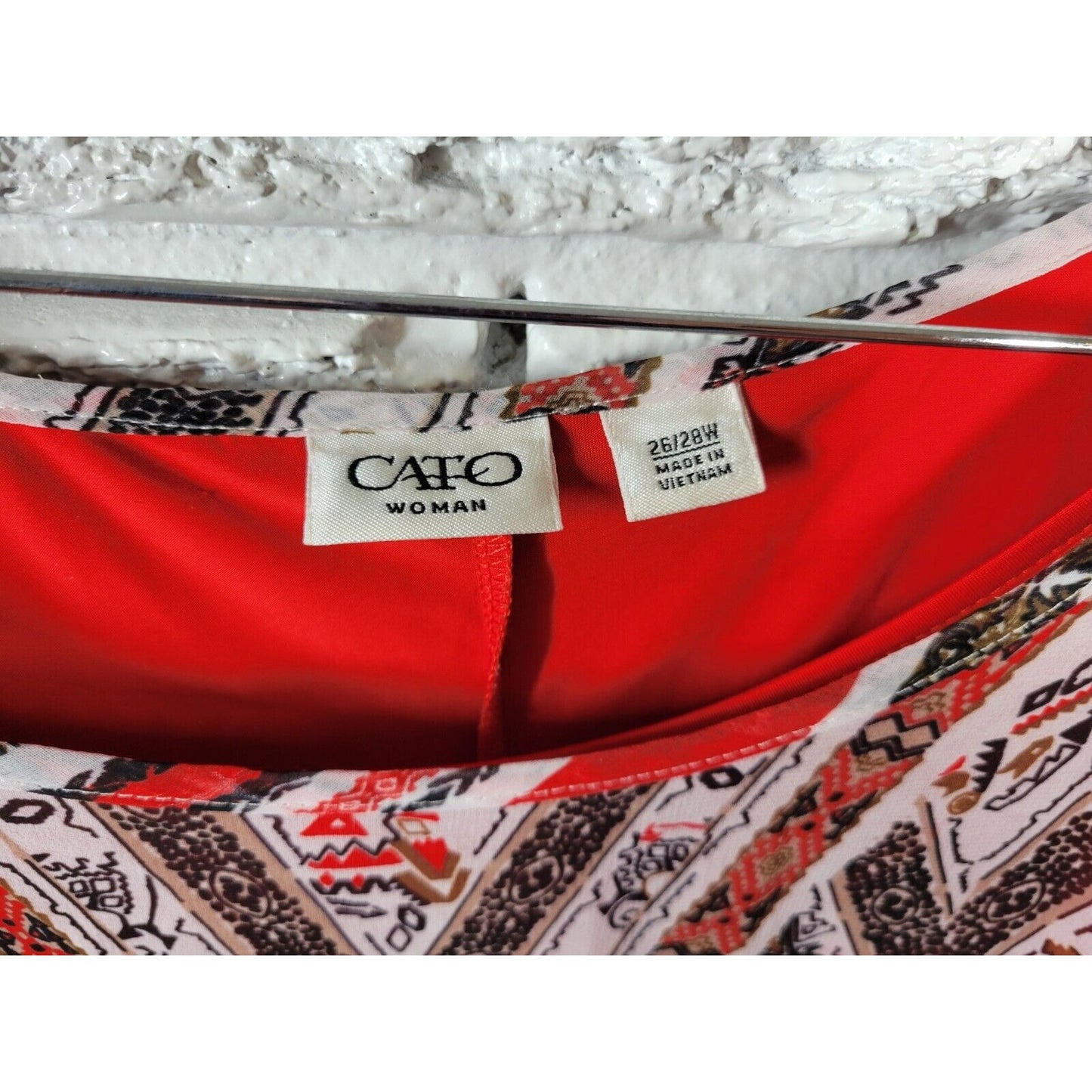 Cato Womens Top 26W 28W Plus Tunic Handkerchief Hem Kimono Sleeve Red Geometric