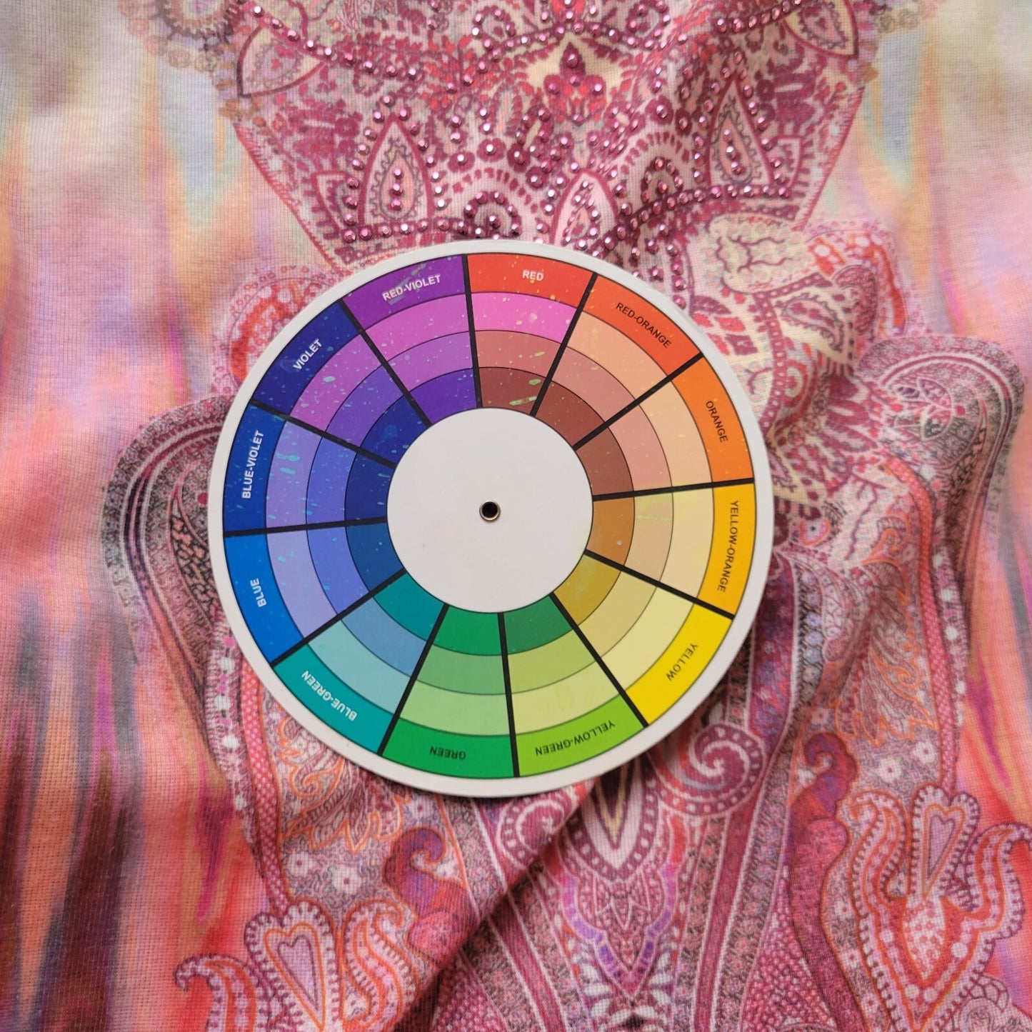 One World Womens Top Extra Large XL Short Sleeve Pink Paisley Polyester Studded