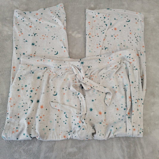Joyspun Womens Pajama Pants 2X Plus Comfy Gray Moons Stars Loungewear Drawstring